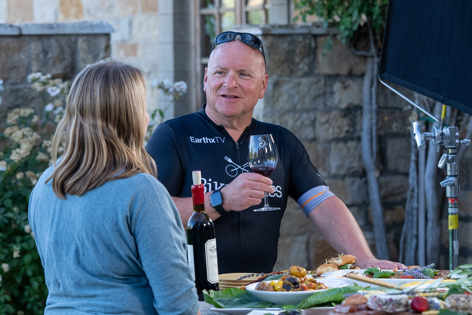 Garrett Bess and guest on Bike to Bites season 1 Solvang 2022
