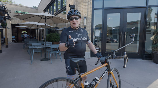 Bike to Bites host Garrett Bess with Seven Cycles bike